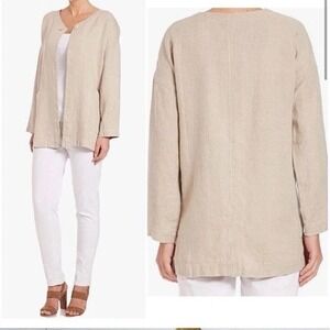 Eileen‎ Fisher Hopsack Medium Linen Chic Open Front Jacket Beige Lagenlook